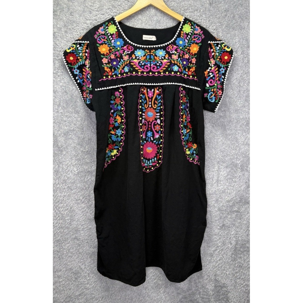 YZXDORWJ Women 2X Mexican Embroidered Dress Ruffle Collar Maxi Boho Floral XXL